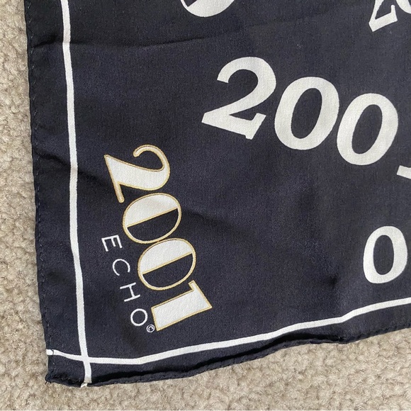 Vtg Echo 1999 2000 2001 Y2K Design Silk Scarf 21" x 21 1/2" Square Black White* - Picture 7 of 10